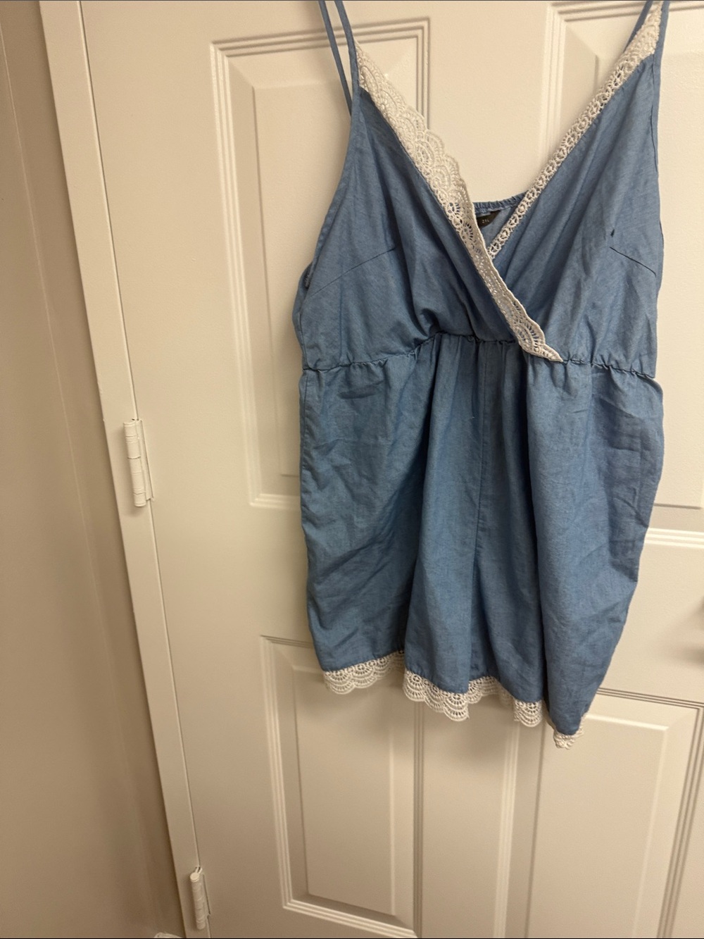 SHEIN Blue Lace-Trim Spaghetti Strap Romper